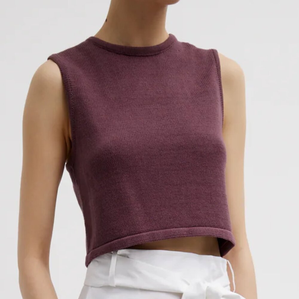 Tibi Cotton Criss Cross Cropped Sleeveless Sweater in Cinnamon